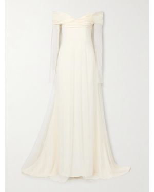 Danielle Frankel Eloise Off-The-Shoulder Layered Tulle And Cady Gown - Natural