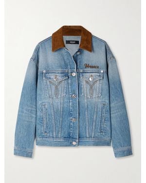 Versace Jeansjacke Mit Besätzen Aus Veloursleder - Blau
