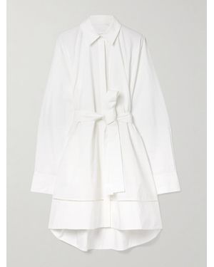 Proenza Schouler Sammy Belted Crochet-Trimmed Cotton-Blend Poplin Mini Shirt Dress - White