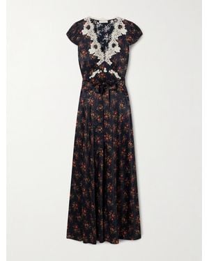 Doen Coraline Midikleid Aus Satin Mit Blumenprint - Schwarz