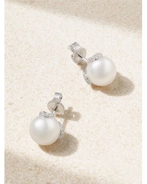 Mikimoto Ohrringe Aus 18 Karat Weißgold Mit Perlen Und Diamanten - Natur