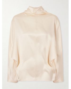 Brunello Cucinelli Silk-Satin Turtleneck Blouse - Natural