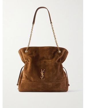Saint Laurent Jamie Shopping Appliquéd Quilted Suede Shoulder Bag - Brown
