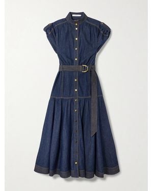 Zimmermann Belted Tiered Denim Midi Dress - Blue