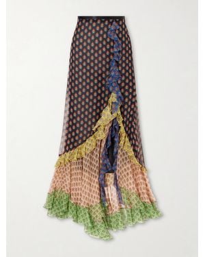 Etro Ruffled Tiered Floral-Print Silk-Chiffon Maxi Skirt - White