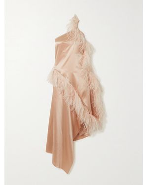 Marques'Almeida Asymmetric Feather-Trimmed Silk-Satin Dress - Natural