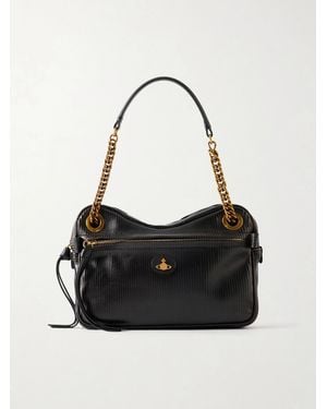 Vivienne Westwood Dolce Medium Orb-Embellished Textured-Leather Shoulder Bag - Black