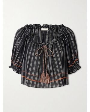 Ulla Johnson Paros Striped Cotton-Voile Top - Noir