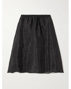 Matteau Silk And Linen-Blend Midi Skirt - Black