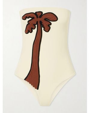 Johanna Ortiz Palm Appliquéd Strapless Swimsuit - Natural