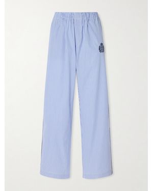 Sporty & Rich Embroidered Striped Cotton-Poplin Pajama Pants - Blue