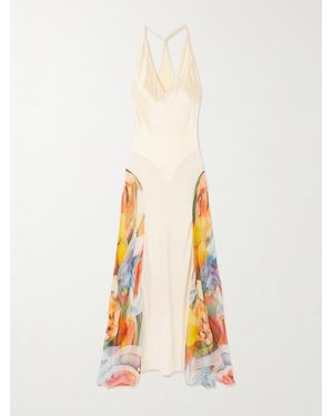 Donde Esteban Salpicon Panelled Printed Satin And Chiffon Maxi Dress - White