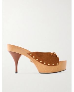 Versace Opera Bow Clogs Aus Veloursleder Mit Verzierung - Braun