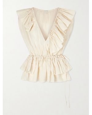 Dries Van Noten Oberteil Aus Ramie Mit Rüschen - Natur