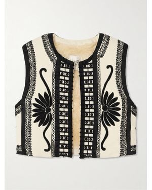 Sea Ambrose Cropped Bead-Embellished Embroidered Cotton-Canvas Vest - Black