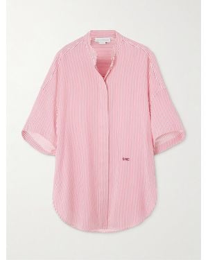 Stella McCartney Oversized Embroidered Striped Organic Silk Shirt - Pink