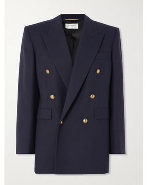 Saint Laurent Oversized Double-Breasted Grain De Poudre Wool Blazer - Blue