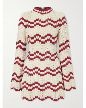 Alix Of Bohemia Romy Scalloped Striped Crocheted Cotton Mini Dress - Pink