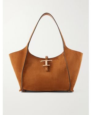 Tod's T Timeless Small Suede Shoulder Bag - Brown