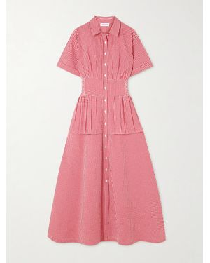 Rosie Assoulin Boogie Woogie Bugle Boy Gingham Cotton-Seersucker Maxi Shirt Dress - Pink