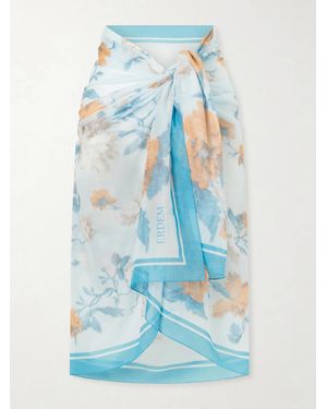 Erdem Floral-Print Cotton-Voile Pareo - Blue