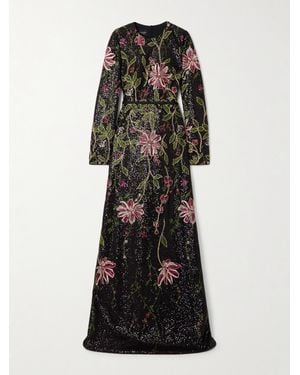 Giambattista Valli Satin-Trimmed Embroidered Sequined Mesh Gown - Black