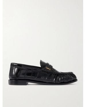 Saint Laurent Le Loafer Cassandre-Embellished Eel Loafers - Black