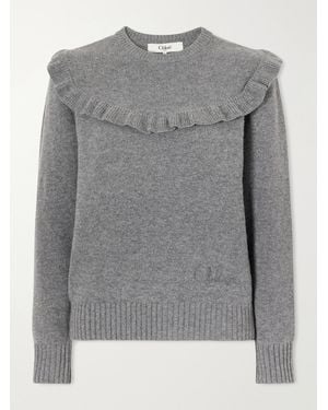 Chloé Ruffled Cashmere And Wool-Blend Sweater - Gray