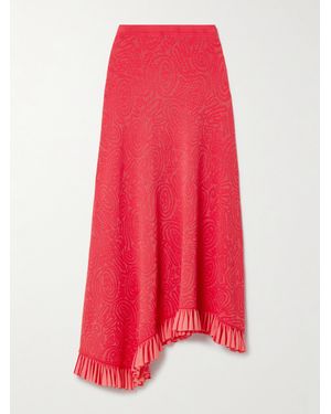 Ulla Johnson Josephine Asymmetric Ruffled Two-Tone Pointelle-Knit Midi Skirt - Red