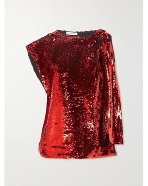 JW Anderson Tie-Detailed Sequined Satin Top - Red