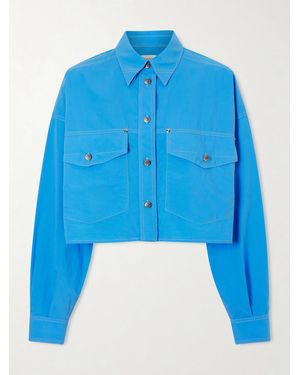 Versace Medusa-Embellished Cropped Cotton-Poplin Shirt - Blue
