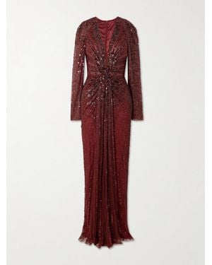 Jenny Packham Nina Robe Aus Tüll Mit Raffung Und Verzierungen - Rot