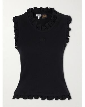 Loewe Paula's Ibiza Ruffled Cotton-Blend Tank Top - Black