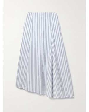 Partow Ivy Asymmetric Striped Cotton-Twill Midi Skirt - White