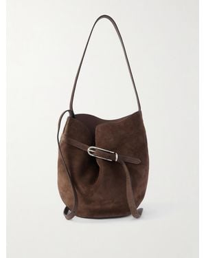 Liffner Buckled Suede Bucket Bag - Brown