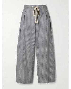 Maria McManus Cropped Pleated Striped Organic Cotton Wide-Leg Trousers - Grey