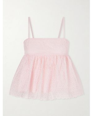 Cecilie Bahnsen Embroidered Cotton-Blend Top - Pink