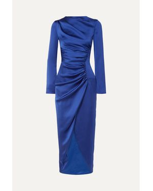Rasario Gathered Satin Midi Dress - Blue