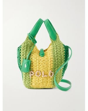 Polo Ralph Lauren Polo Play Small Leather-Trimmed Crocheted Bucket Bag - Green