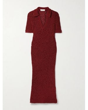 LIBEROWE Open-Knit Organic Cotton-Blend Maxi Dress - Red