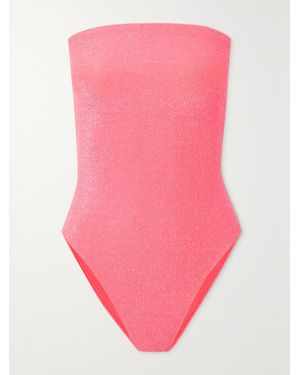 GOOD AMERICAN Sparkle Strapless Metallic Neon Swimsuit - Pink