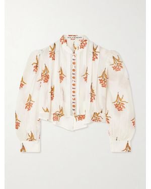 Alix Of Bohemia Ryland Persimmon Verkürzte Bluse Aus Baumwoll-Voile Mit Blumenprint Und Falten - Natur