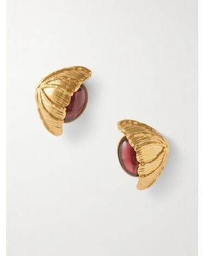 Sonia Petroff Retro Flower-Plated Crystal Clip Earrings - White