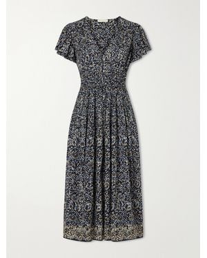 Ulla Johnson Lyria Gathered Printed Cotton-Blend Midi Dress - Gray