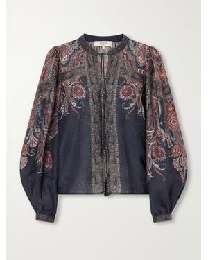 Sea Hyacinth Tie-Detailed Printed Chiffon Blouse - Blue