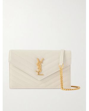 Saint Laurent Cassandre Quilted Full-Grain Leather Shoulder Bag - Natural