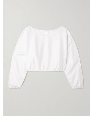 Leset Yoko Cropped Gathered Cotton-Poplin Top - White