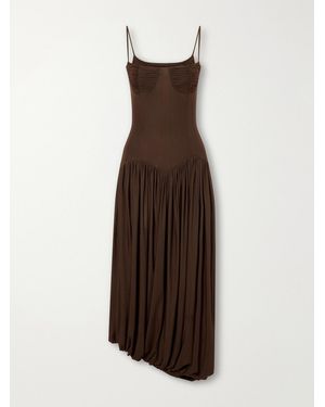 Maygel Coronel Ceniza Ruched Gathered Jersey Midi Dress - Brown