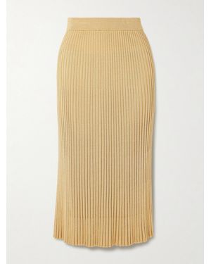 Zimmermann Luna Ribbed Metallic Midi Skirt - Natural