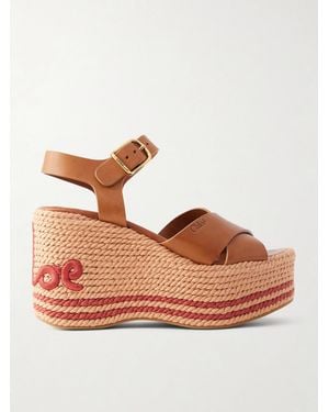 Chloé Leather Platform Espadrilles - Brown